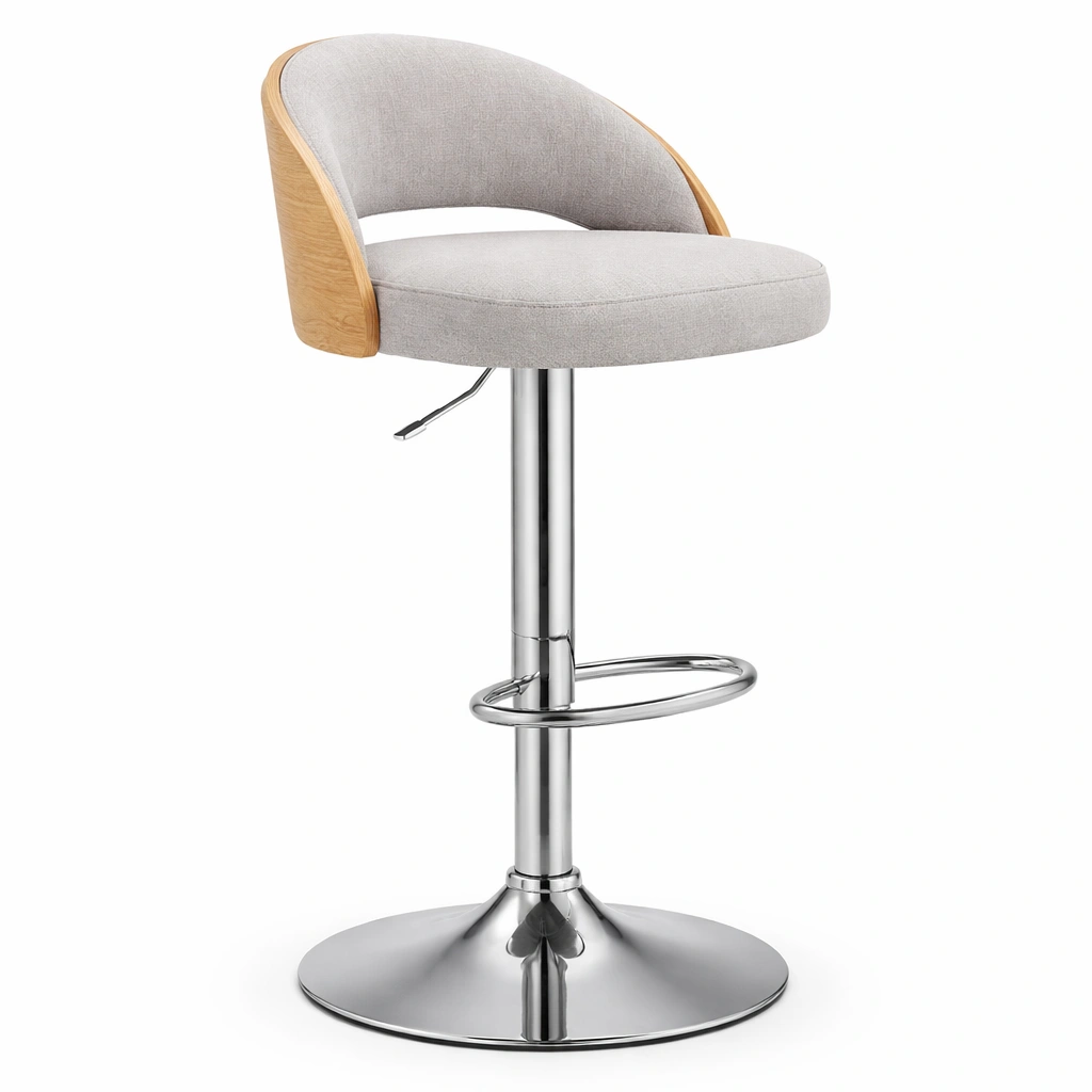 Taburete giratorio con respaldo curvo y altura ajustable cromado-cozanoe